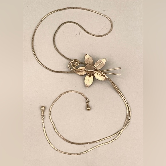 Vintage Gold-Tone Mesh Rose Bolo Lariat Necklace 28” Slider Flower Pendant - Picture 5 of 9